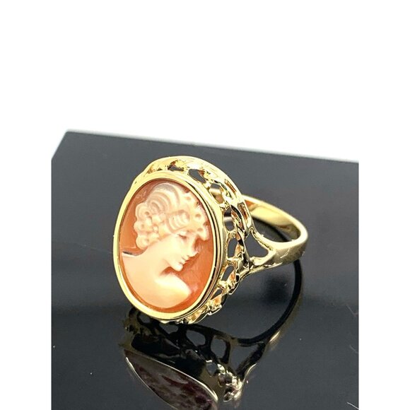 Cameo Cocktail Ring 18k Yellow Gold Estate Jewelry Vintage Women's Size 8 - Picture 2 of 16